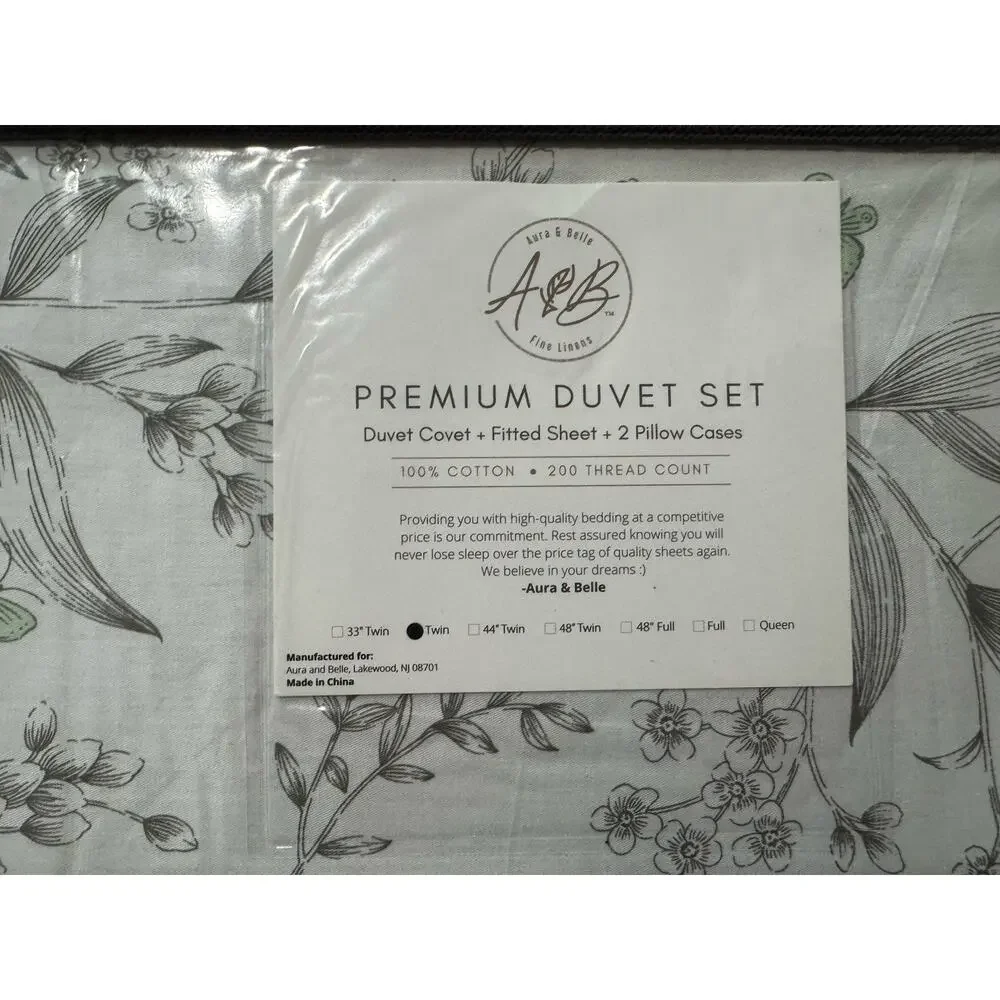 Premium Duvet Set 100% Cotton Floral Duvet Cover + Fitted Sheet + 2 Pillow Cases